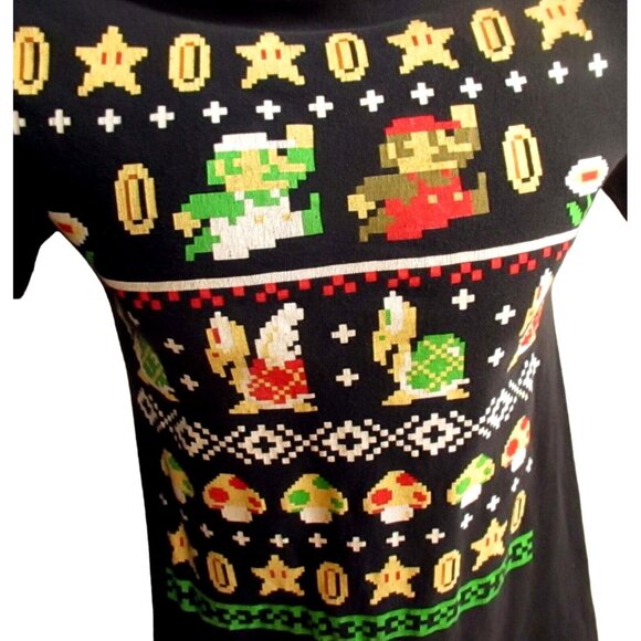 Mens Nintendo T-shirt XS NES 8-Bit XS Black Super Mario Bros. Black Turtle Bros - Picture 1 of 2
